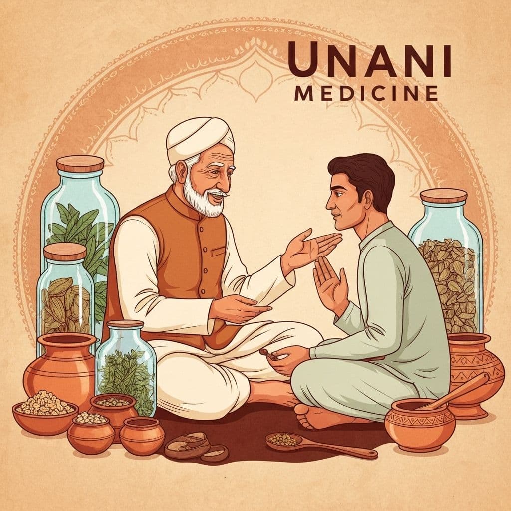 Traditional Unani medicine healing illustration