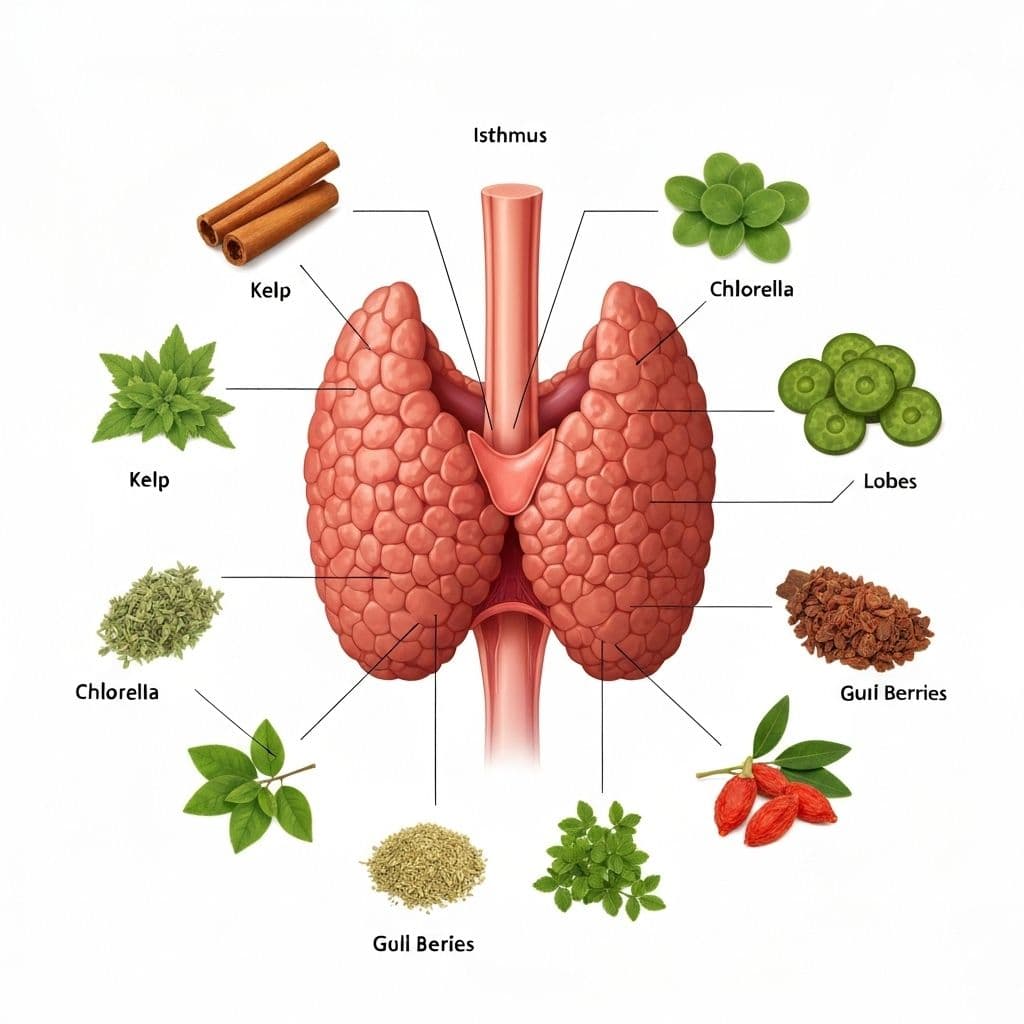 Thyroid anatomy diagram with herbal treatment